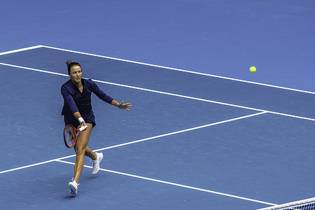 Tatjana Maria of Germany exchanges shots mid court during warmup at the Australian Open Round 1 match of the Grand Slam at Rod Laver Arena in Melbourne Olympic Park.Victory for Maria Sakkari. (6.4) (7.6)