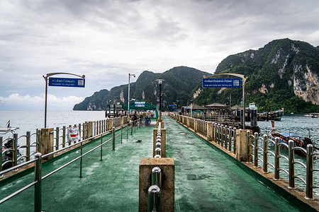 An empty pier at Tonsai Beach, a popular entry-point for tourists visiting Koh Phi Phi.